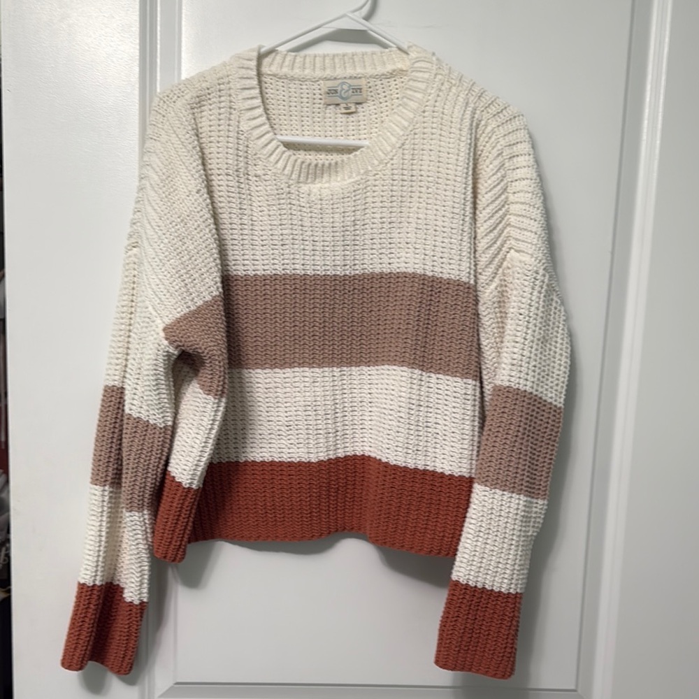 Striped Knit Sweater - Cream, Tan, and Brown